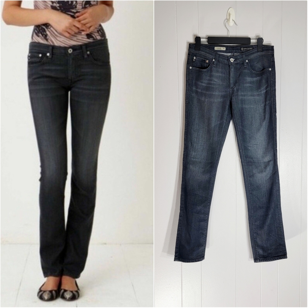AG Adriano Goldschmied The Stevie Slim Straight Leg Low Rise Gray Jeans Size 29